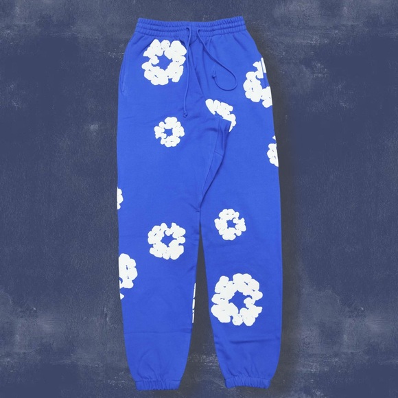 Blue Floral Sweatpants with Tapered Legs